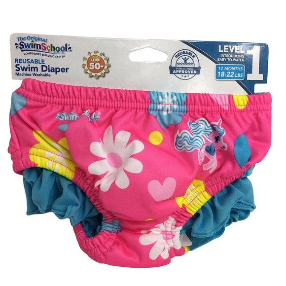 Swimschool Reusable Swim Diaper UPF 50 Level 1 18-22 lbs 12 Months Swim Pink New - Picture 1 of 12